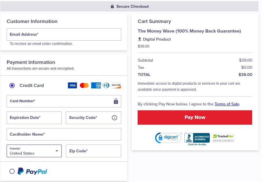 The Money wave Checkout Page